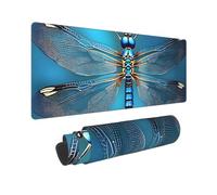 Large Gaming Mouse Pad Blue Odonata Pattern Desk Mat Protector for Desktop Mousepad Waterproof Writing Pads with Anti-Slip Rubber Base Keyboard Pad for Gamer Office Home 31.5" x 12"