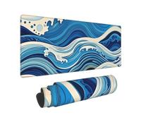 Large Gaming Mouse Pad Blue Wave Painting Desk Mat Protector for Desktop Mousepad Waterproof Writing Pads with Anti-Slip Rubber Base Keyboard Pad for Gamer Office Home 31.5" x 12"