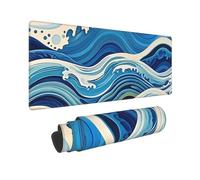Large Gaming Mouse Pad Blue Wave Painting Desk Mat Protector for Desktop Mousepad Waterproof Writing Pads with Anti-Slip Rubber Base Keyboard Pad for Gamer Office Home 31.5" x 12"