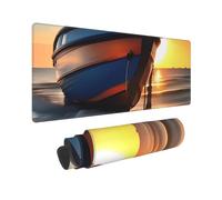Large Gaming Mouse Pad Boat Beach Sunrise Time Nautical Desk Mat Protector for Desktop Mousepad Waterproof Writing Pads with Anti-Slip Rubber Base Keyboard Pad for Gamer Office Home 31.5" x 12"