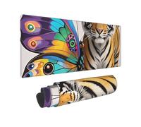 Large Gaming Mouse Pad Butterfly and Tiger Desk Mat Protector for Desktop Mousepad Waterproof Writing Pads with Anti-Slip Rubber Base Keyboard Pad for Gamer Office Home 31.5" x 12"