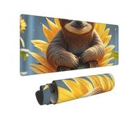 Large Gaming Mouse Pad Cartoon Sloth Sitting on Sunflower Desk Mat Protector for Desktop Mousepad Waterproof Writing Pads with Anti-Slip Rubber Base Keyboard Pad for Gamer Office Home 31.5" x 12"