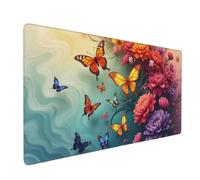 Large Gaming Mouse Pad, Colorful Butterfly Garden-A Print Desk Keyboard Pad, Non-Slip Desk Mat for Desktop Keyboard and Mouse, Mousepad for Office Home Accessories 16x35.5