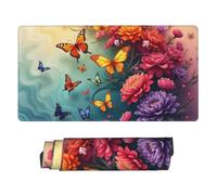 Large Gaming Mouse Pad - Colorful Butterfly Garden-A Print Rubber Base Desk Mat, Desk Pad with Stitched Edges, Mousepad for Laptop, PC Keyboard Mouse Mat for Work Game Office 16x29.5in