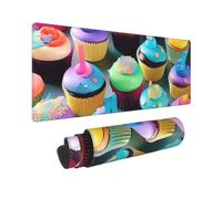 Large Gaming Mouse Pad Colorful Happy Birthday Cupcakes Desk Mat Protector for Desktop Mousepad Waterproof Writing Pads with Anti-Slip Rubber Base Keyboard Pad for Gamer Office Home 31.5" x 12"