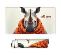 Large Gaming Mouse Pad - Cool Orange Rhino Print Rubber Base Desk Mat, Desk Pad with Stitched Edges, Mousepad for Laptop, PC Keyboard Mouse Mat for Work Game Office 16x29.5in