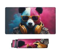 Large Gaming Mouse Pad - Cool Pink Panda Print Rubber Base Desk Mat, Desk Pad with Stitched Edges, Mousepad for Laptop, PC Keyboard Mouse Mat for Work Game Office 16x29.5in