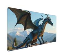 Large Gaming Mouse Pad, Cool Teal Dragon Print Desk Keyboard Pad, Non-Slip Desk Mat for Desktop Keyboard and Mouse, Mousepad for Office Home Accessories 16x35.5