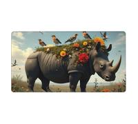 Large Gaming Mouse Pad, Cute Colorful Rhino Print Desk Keyboard Pad, Non-Slip Desk Mat for Desktop Keyboard and Mouse, Mousepad for Office Home Accessories 16x29.5
