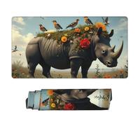 Large Gaming Mouse Pad - Cute Colorful Rhino Print Desk Mat with Stitched Edges, Rubber Base Desk Pad, Mousepad for Laptop, PC Keyboard Mouse Mat for Work Game Office16x29.5in