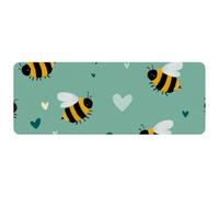 Large Gaming Mouse Pad Desk Mat Bees Hearts Green Desk Pad, Comfortable Mouse Mat with Non-Slip Rubber Base, 11.8" x 31.3" Mousepad for Computer,Laptop,Game,Office & Home