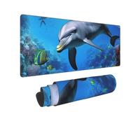 Large Gaming Mouse Pad Dolphin in the Coral Reef Desk Mat Protector for Desktop Mousepad Waterproof Writing Pads with Anti-Slip Rubber Base Keyboard Pad for Gamer Office Home 31.5" x 12"