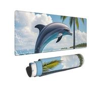 Large Gaming Mouse Pad Dolphins and Palm Trees Desk Mat Protector for Desktop Mousepad Waterproof Writing Pads with Anti-Slip Rubber Base Keyboard Pad for Gamer Office Home 31.5" x 12"