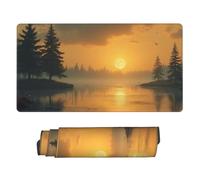 Large Gaming Mouse Pad - Elegant Orange Sunset Lake Print Desk Mat with Stitched Edges, Rubber Base Desk Pad, Mousepad for Laptop, PC Keyboard Mouse Mat for Work Game Office16x29.5in
