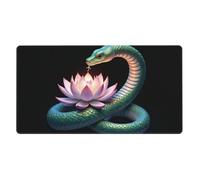Large Gaming Mouse Pad, Elegant Teal Snake Lotus Print Desk Keyboard Pad, Non-Slip Desk Mat for Desktop Keyboard and Mouse, Mousepad for Office Home Accessories 16x29.5