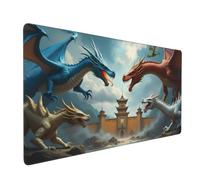Large Gaming Mouse Pad, Epic Colorful Dragon Clash Print Desk Keyboard Pad, Non-Slip Desk Mat for Desktop Keyboard and Mouse, Mousepad for Office Home Accessories 16x35.5