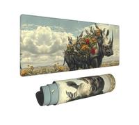 Large Gaming Mouse Pad - Floral Rhino with Birds Rubber Base Desk Mat, Desk Pad with Stitched Edges, Mousepad for Laptop, PC Keyboard Mouse Mat for Work Game Office 12x31.5 Inch