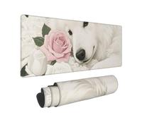 Large Gaming Mouse Pad Flower Dog Desk Mat Protector for Desktop Mousepad Waterproof Writing Pads with Anti-Slip Rubber Base Keyboard Pad for Gamer Office Home 31.5" x 12"