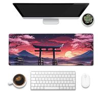 Large Gaming Mouse Pad for Desk,Anime Torii Gate Cherry Blossoms Desk Mat,Anime Landscape Desk Pad,Extended Big Computer Keyboard Mouse Pad with Non-Slip Base Stitched Edges 31.5"x11.8"