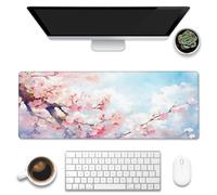 Large Gaming Mouse Pad for Desk,Cherry Blossom Tree Desk Mat for Desktop,Watercolor Floral Desk Pad, Extended Big Computer Keyboard Mouse Pad with Non-Slip Base Stitched Edges 31.5"x11.8"