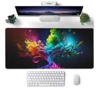 Large Gaming Mouse Pad for Desk,Colorful Tree of Life Desk Mat,Abstract Multicolor Texture Desk Pad, Extended Big Computer Keyboard Mouse Pad with Non-Slip Base and Stitched Edge 35.4"x15.7"