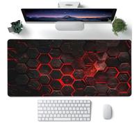 Large Gaming Mouse Pad for Desk,Red Honeycomb Science Technology Desk Mat,Honeycomb Hexagon Desk Pad,Extended Big Computer Keyboard Mouse Pad with Non-Slip Base Stitched Edges 35.4"x15.7"
