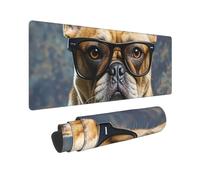 Large Gaming Mouse Pad French Bulldog Wearing Sunglasses Desk Mat Protector for Desktop Mousepad Waterproof Writing Pads with Anti-Slip Rubber Base Keyboard Pad for Gamer Office Home 31.5" x 12"