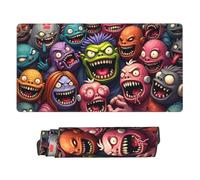 Large Gaming Mouse Pad - Funny Colorful Monsters Print Rubber Base Desk Mat, Desk Pad with Stitched Edges, Mousepad for Laptop, PC Keyboard Mouse Mat for Work Game Office 16x29.5in