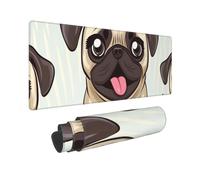 Large Gaming Mouse Pad Funny Happy Pug Dog Desk Mat Protector for Desktop Mousepad Waterproof Writing Pads with Anti-Slip Rubber Base Keyboard Pad for Gamer Office Home 31.5" x 12"