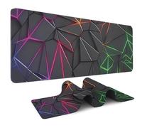 Large Gaming Mouse Pad, Geometric Neon Desk Mat with Non-Slip Rubber Base, Waterproof Keyboard Pad with Stitched Edges for Gaming, Office, Home