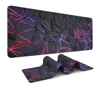 Large Gaming Mouse Pad, Geometric Neon Desk Mat with Non-Slip Rubber Base, Waterproof Keyboard Pad with Stitched Edges for Gaming, Office, Home