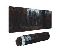 Large Gaming Mouse Pad - Gloomy Mansion Forest Scene Rubber Base Desk Mat, Desk Pad with Stitched Edges, Mousepad for Laptop, PC Keyboard Mouse Mat for Work Game Office 12x31.5 Inch