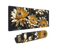 Large Gaming Mouse Pad Gold Flowers on Black Desk Mat Protector for Desktop Mousepad Waterproof Writing Pads with Anti-Slip Rubber Base Keyboard Pad for Gamer Office Home 31.5" x 12"