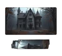 Large Gaming Mouse Pad - Gothic Gray Mansion Print Desk Mat with Stitched Edges, Rubber Base Desk Pad, Mousepad for Laptop, PC Keyboard Mouse Mat for Work Game Office16x29.5in
