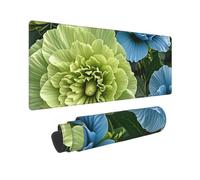 Large Gaming Mouse Pad Green and Blue Hibiscus Flowers Desk Mat Protector for Desktop Mousepad Waterproof Writing Pads with Anti-Slip Rubber Base Keyboard Pad for Gamer Office Home 31.5" x 12"