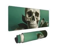 Large Gaming Mouse Pad Green Background Skull and Leaves Desk Mat Protector for Desktop Mousepad Waterproof Writing Pads with Anti-Slip Rubber Base Keyboard Pad for Gamer Office Home 31.5" x 12"