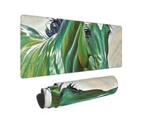 Large Gaming Mouse Pad Green Horse Desk Mat Protector for Desktop Mousepad Waterproof Writing Pads with Anti-Slip Rubber Base Keyboard Pad for Gamer Office Home 31.5" x 12"