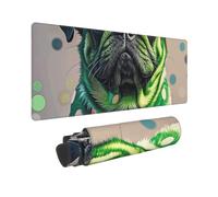 Large Gaming Mouse Pad Green Polka Dot Pug Desk Mat Protector for Desktop Mousepad Waterproof Writing Pads with Anti-Slip Rubber Base Keyboard Pad for Gamer Office Home 31.5" x 12"