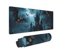 Large Gaming Mouse Pad Halloween Moon and Bat Desk Mat Protector for Desktop Mousepad Waterproof Writing Pads with Anti-Slip Rubber Base Keyboard Pad for Gamer Office Home 31.5" x 12"