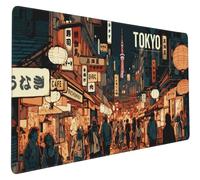Large Gaming Mouse Pad, Japan Tokyo Yokocho Vintage Street Desk Mat for Desktop, Non-Slip Rubber Base Stitched Edges Long Computer Keyboard Mouse Mat Desk Pad for Home Office 35.4"X15.7"