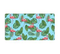 Large Gaming Mouse Pad, Large Computer Keyboard Mouse Mat Compatible with Mint Green Palm Banana Leaves Lovely Exotic Bird Pink Flamingo, Non Slip Mousepad Rubber Base, 16x29.5 in