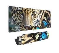 Large Gaming Mouse Pad Leopard and Butterfly Desk Mat Protector for Desktop Mousepad Waterproof Writing Pads with Anti-Slip Rubber Base Keyboard Pad for Gamer Office Home 31.5" x 12"