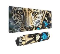 Large Gaming Mouse Pad Leopard and Butterfly Desk Mat Protector for Desktop Mousepad Waterproof Writing Pads with Anti-Slip Rubber Base Keyboard Pad for Gamer Office Home 31.5" x 12"