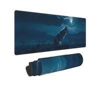Large Gaming Mouse Pad - Lonely Night Wolf Rubber Base Desk Mat, Desk Pad with Stitched Edges, Mousepad for Laptop, PC Keyboard Mouse Mat for Work Game Office 12x31.5 Inch