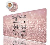 Large Gaming Mouse Pad, Long Extended XL Ergonomic Mousepad Desk Pad, Large Rubber Mice Pads Stitched Edges, 31.5'' X 11.8'+ Cup Coaster, Stay Positive Work Hard and Make It Happen Pink