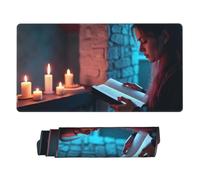 Large Gaming Mouse Pad - Magical Blue Reading Scene Print Rubber Base Desk Mat, Desk Pad with Stitched Edges, Mousepad for Laptop, PC Keyboard Mouse Mat for Work Game Office 16x29.5in