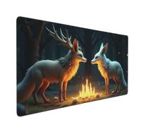 Large Gaming Mouse Pad, Magical Cute Fox Print Desk Keyboard Pad, Non-Slip Desk Mat for Desktop Keyboard and Mouse, Mousepad for Office Home Accessories 16x35.5