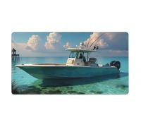 Large Gaming Mouse Pad, Modern Teal Boat Print Desk Keyboard Pad, Non-Slip Desk Mat for Desktop Keyboard and Mouse, Mousepad for Office Home Accessories 16x29.5