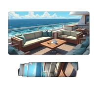 Large Gaming Mouse Pad - Modern Teal Yacht Deck Print Rubber Base Desk Mat, Desk Pad with Stitched Edges, Mousepad for Laptop, PC Keyboard Mouse Mat for Work Game Office 16x29.5in