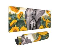 Large Gaming Mouse Pad Mother and Baby Elephant Sunflowers Desk Mat Protector for Desktop Mousepad Waterproof Writing Pads with Anti-Slip Rubber Base Keyboard Pad for Gamer Office Home 31.5" x 12"